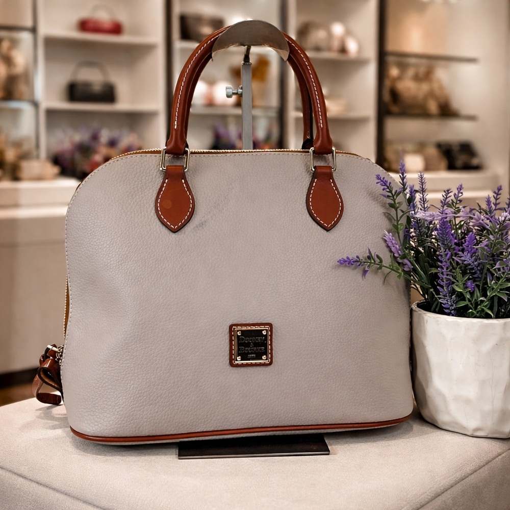 Dooney‎ & Bourke Domed Taupe and Brown Satchel Hand Shoulder Bag